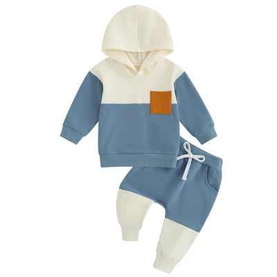 Tiaham Baby Boy Clothes Fashion Hoodie Outfits Hooded Tops Hoodies Sweatpant Kids Toddler Boys Pant Clothing Sets (Beige Blue 6-12 Months)