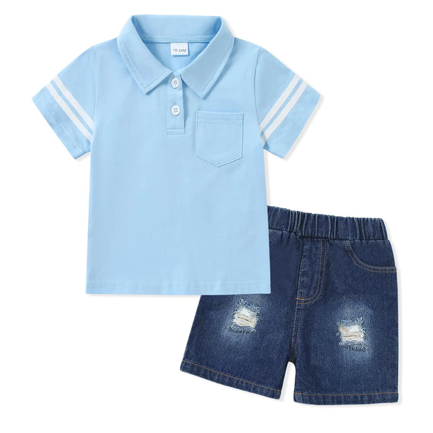 WESIDOM Toddler Boy Clothes 3T 4T Boy Clothes Fashion Short-Sleeve Shirt Denim Jeans Set Baby Boys Summer Outfit (Light Blue 3-4T)