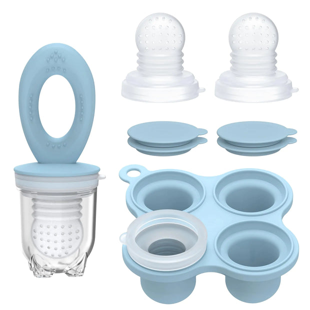 KingKam Breastmilk Popsicle Molds & Baby Food Feeders Set Baby Fruit Feeder for Teething & Self-Feeding Baby Food Breast Milk Storage Containers Freezer Tray (Blue)