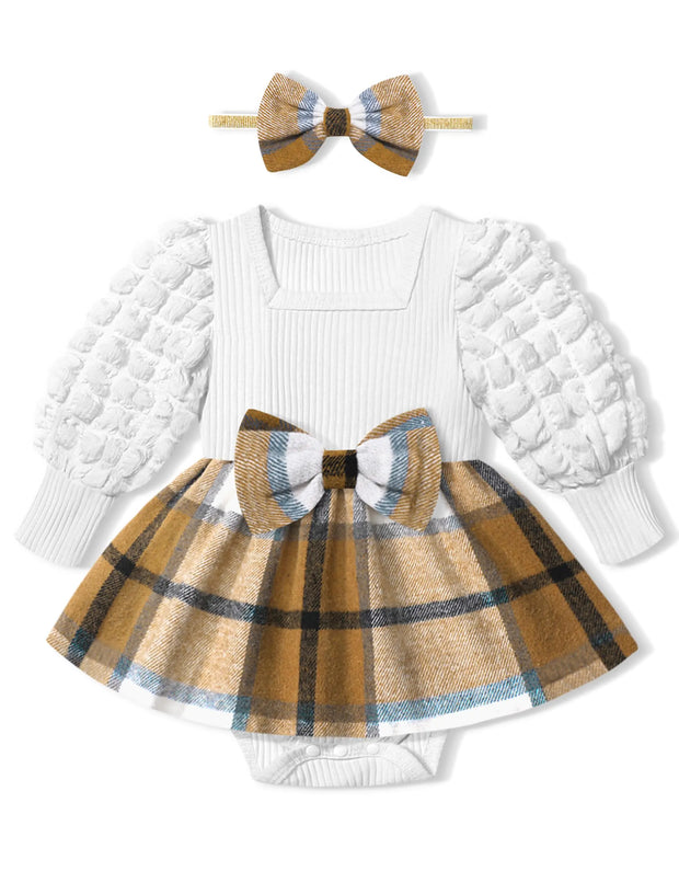 Oranchids Baby Girl Clothes 9-12 Month Girl Clothes Baby Girl Dress Puff Sleeve Brown Plaid Dress Romper Baby Girl Outfits Baby Dress Baby Girl Dresses Thanksgiving Outfit Fall Winter