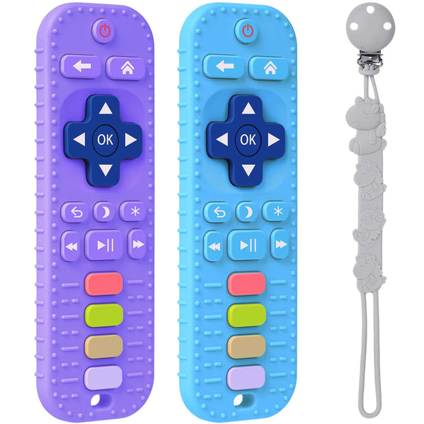 HOTUT Sillicon Baby Teething Toys Baby Remote Control Toy 2pcs TV Remote Teether for Baby Toys 6-12 Months Molar Magician Teether Silicone Chew Toy Remote for Baby BPA Free/Refrigerator Safe