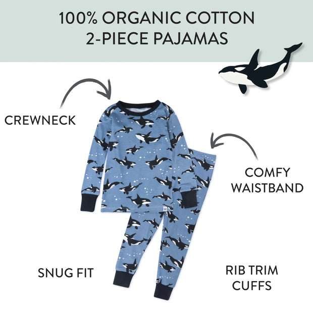 HonestBaby 2-Piece Pajamas Sleepwear PJs 100% Organic Cotton for Infant Baby and Toddler Boy 4T Whales