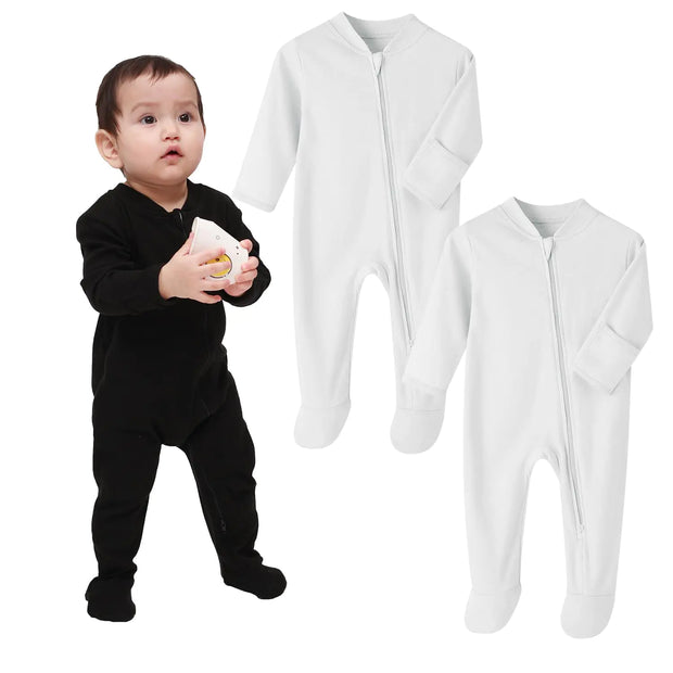 GLEAMING GRAIN Baby Kids Sleep and Play Baby Rayon Sleeper 2 Way Zip Front Footed Pajamas(9 Months Rayon White 2-Pack)